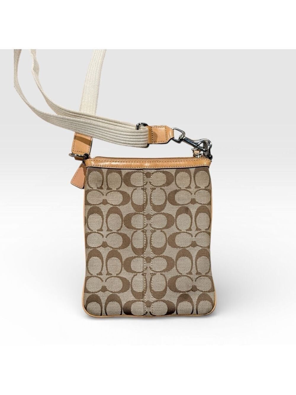 Coach Signature Crossbody Bag Beige and Brown - Picture 2 of 12